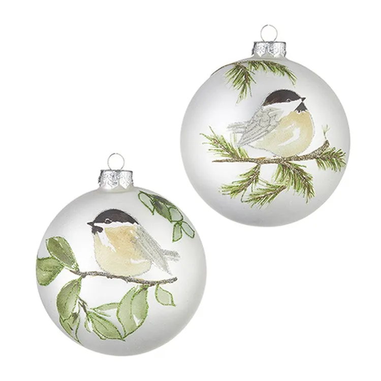 Raz Imports 2022 Winter Cottage 4.5" Winter Chickadee Ball Ornament, Asst Of 2