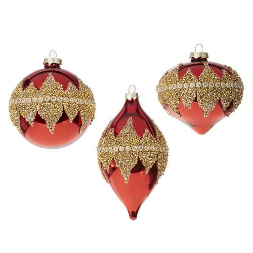 Raz Imports 2023 Classic Carols 4" Red Beaded Ornament, Asst of 3