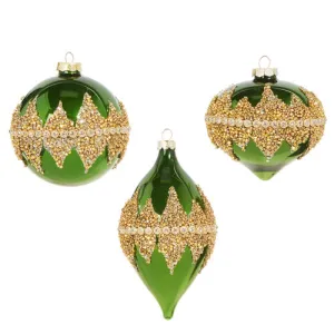 Raz Imports 2023 Classic Carols 6" Green Beaded Ornament, Asst of 3