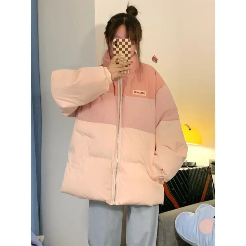 Stand-Up Collar Pink Niche Gradient Puffer Jacket