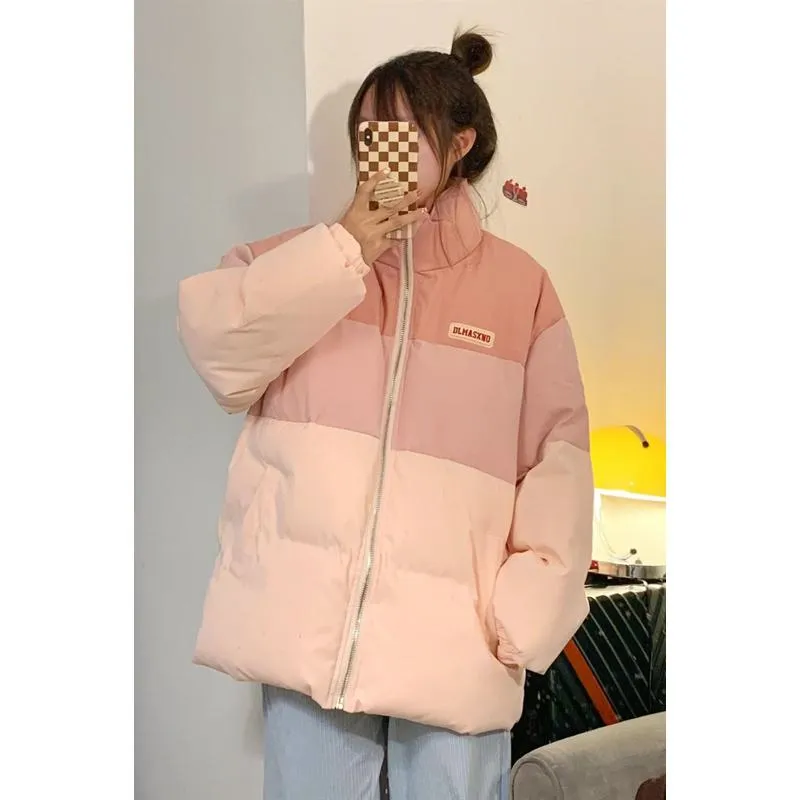 Stand-Up Collar Pink Niche Gradient Puffer Jacket