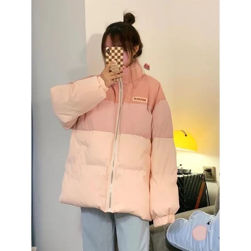 Stand-Up Collar Pink Niche Gradient Puffer Jacket