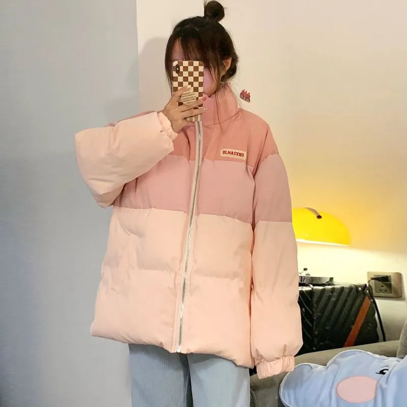 Stand-Up Collar Pink Niche Gradient Puffer Jacket