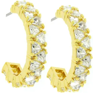 Trillion Cut Cubic Zirconia Hoop Earrings Goldtone Finish