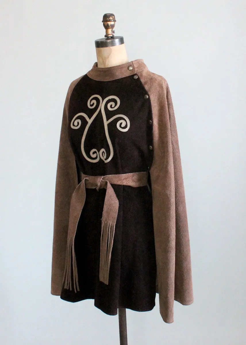 Vintage 1960s Two Tone Brown Suede MOD Cape