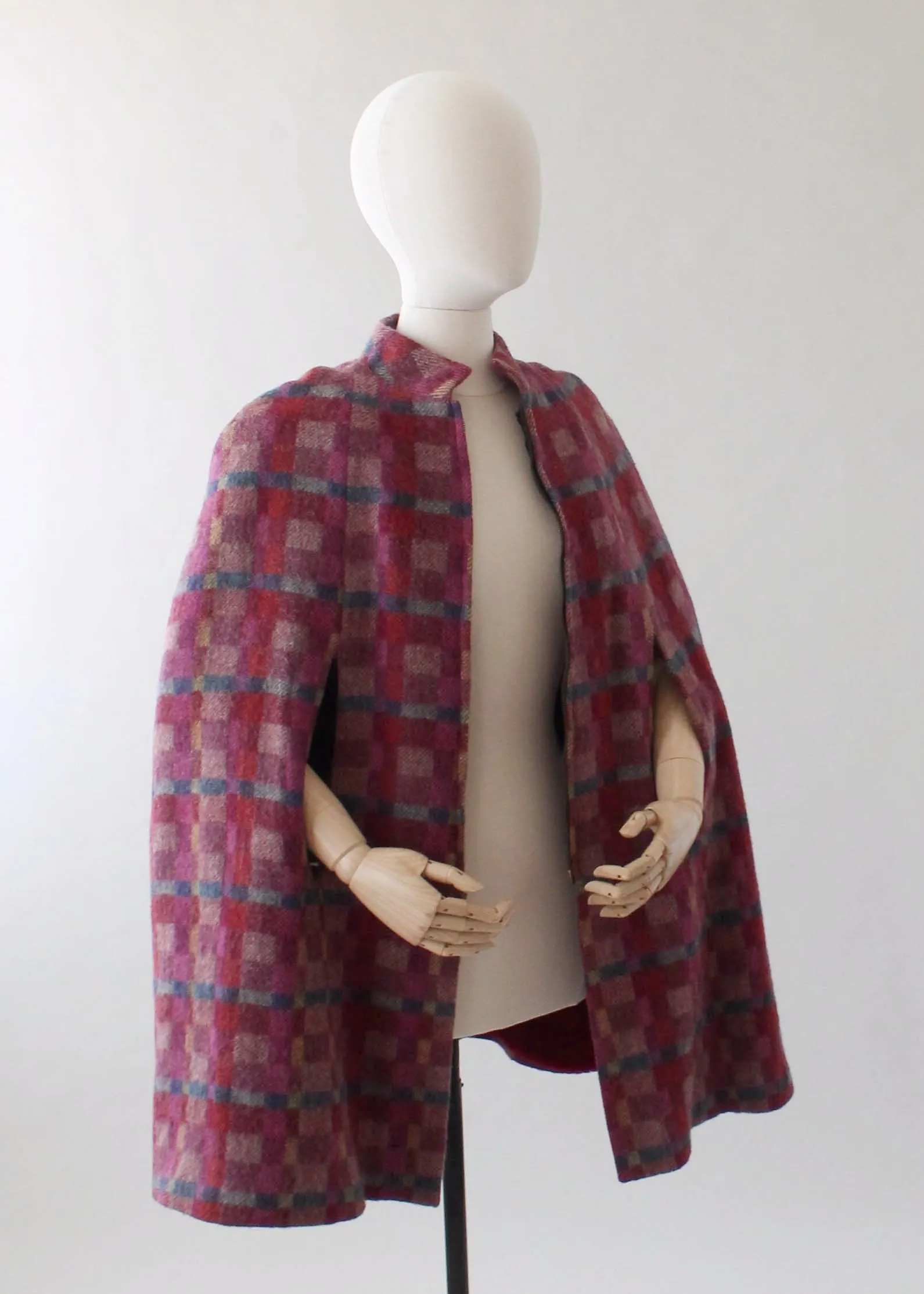 Vintage 1970s Plaid Wool MOD Cape