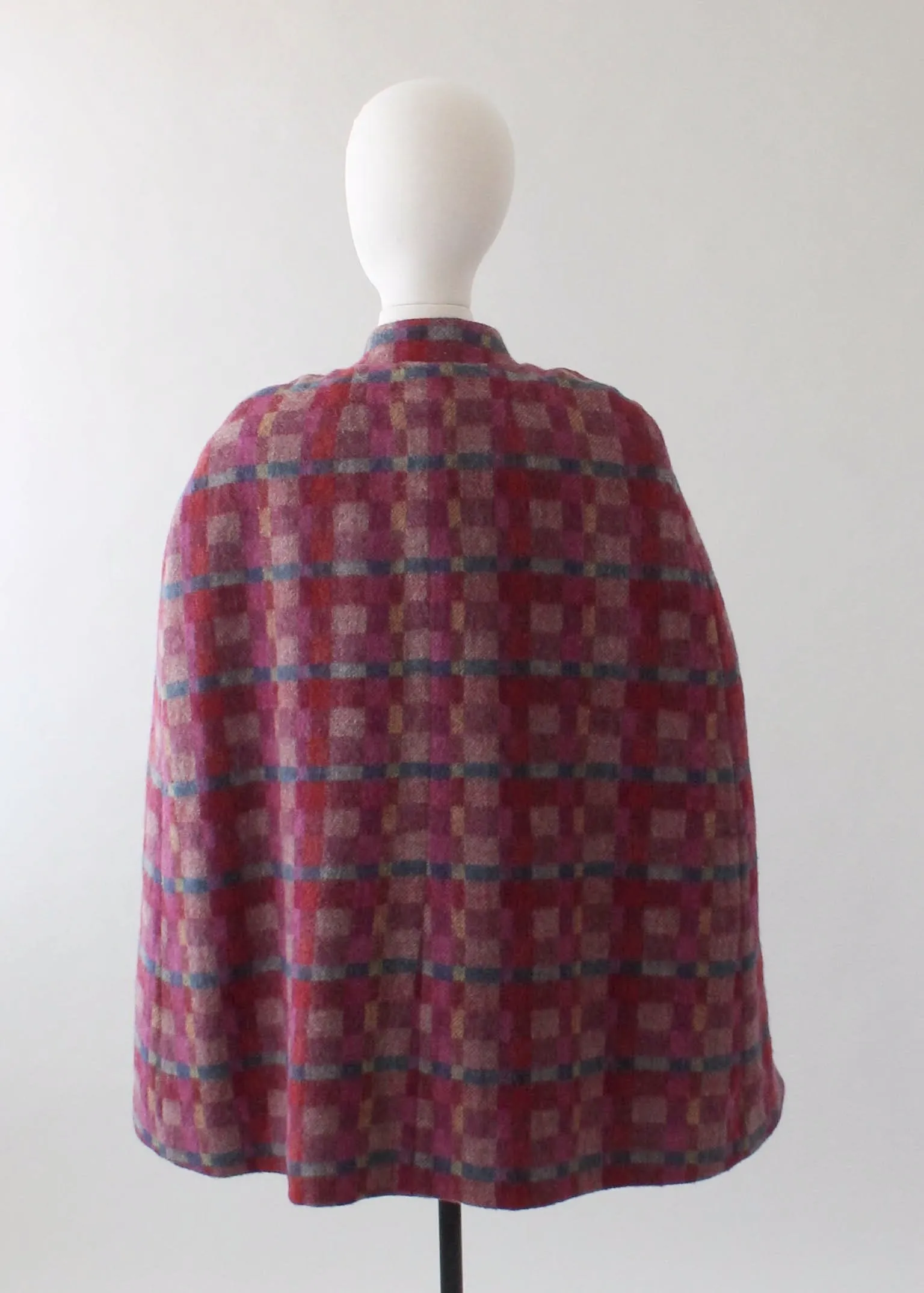 Vintage 1970s Plaid Wool MOD Cape