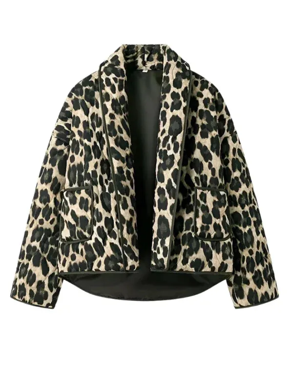 Wenkouban-Winter outfits Christmas Black Friday Shawl Collar Pocket Leopard Print Short Quilted Coat