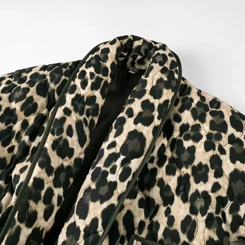 Wenkouban-Winter outfits Christmas Black Friday Shawl Collar Pocket Leopard Print Short Quilted Coat