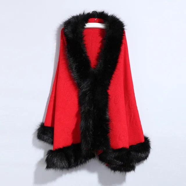 Winter Fur Coat Women Cape Plus Size Crochet Poncho