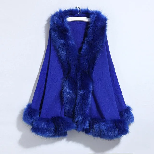 Winter Fur Coat Women Cape Plus Size Crochet Poncho