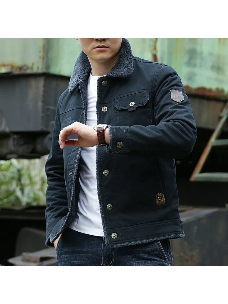 Winter Men'S Cotton Jacket Velvet Thickened Green Casual Cotton Clothing