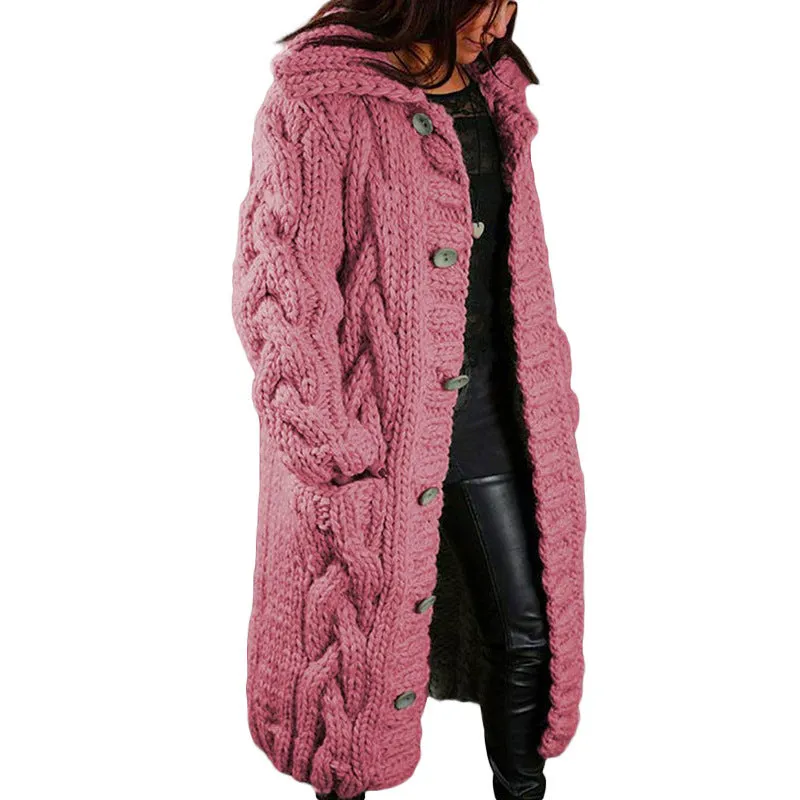 Women Autumn Winter Plus Size Long Button Knitted Cardigan Coat