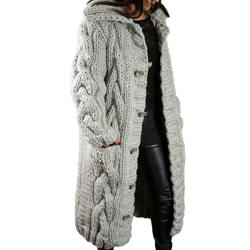 Women Autumn Winter Plus Size Long Button Knitted Cardigan Coat